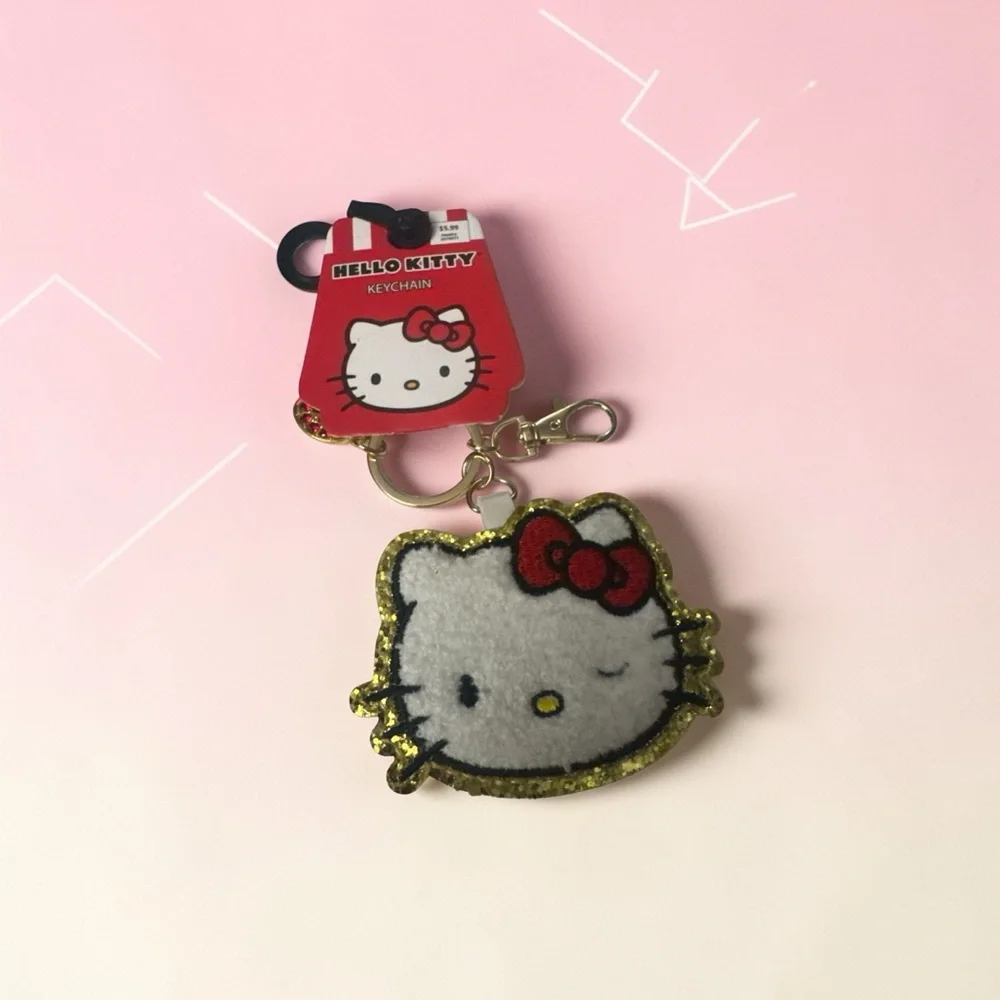 Sanrio Hello Kitty White and Red Glitter Outline Keychain